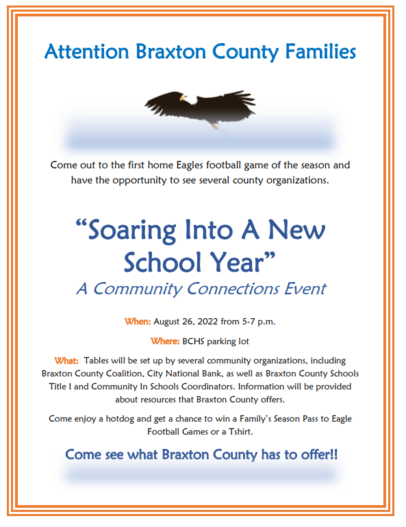 Flyer regarding Back-to-School Event at BCHS on 8.26.2022