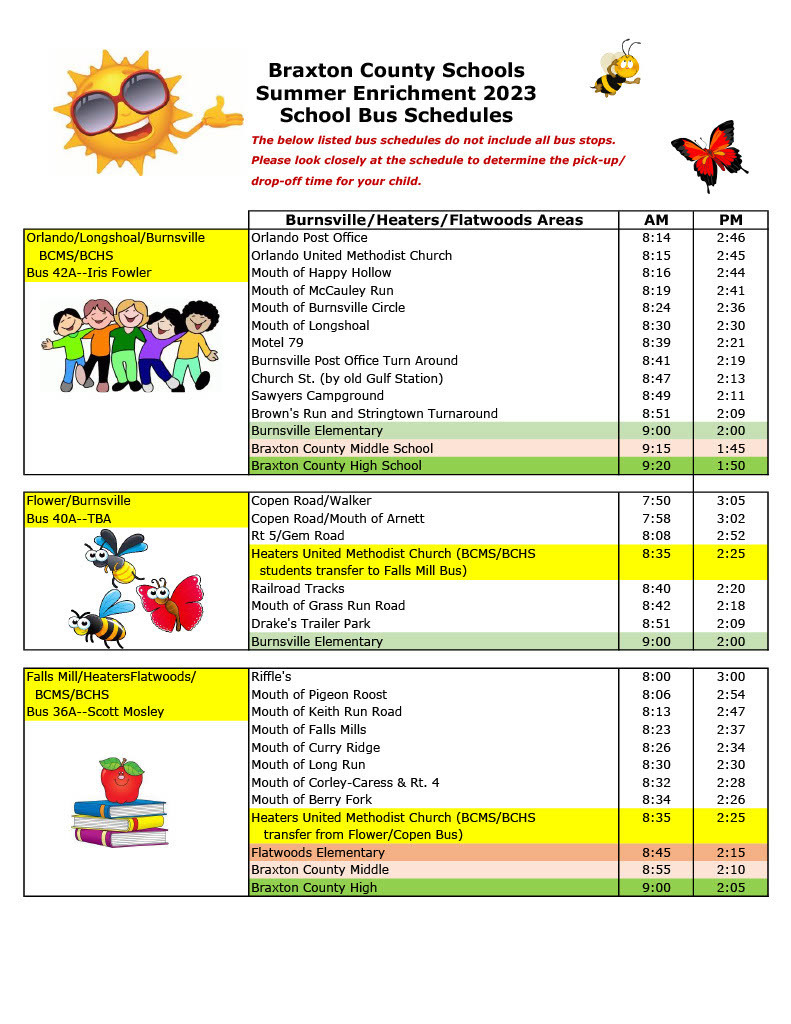 2023 Summer School Bus Schedule p. 1